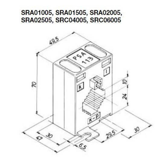 Вимірювальний трансформатор струму Hager SRA02505 BG113 250/5А 2,5ВА клас-1