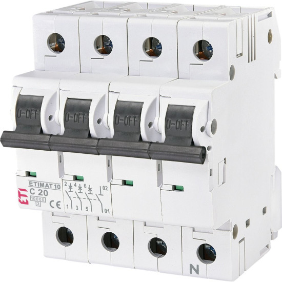 Автоматичний вимикач ETI 002136717 ETIMAT 10 3p+N C 20А (10 kA)