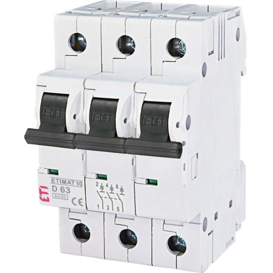 Автоматичний вимикач ETI 002155722 ETIMAT 10 3p D 63А (6 kA)