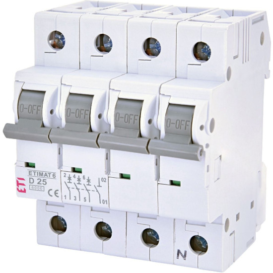 Автоматичний вимикач ETI 002165518 ETIMAT 6 3p+N D 25А (6 kA)