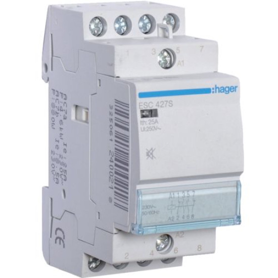 Безшумний контактор Hager ESC427S 25A 2НО+2НЗ 230B
