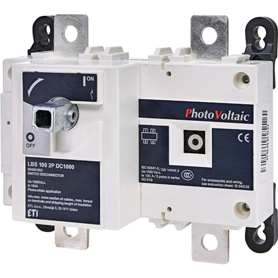 Вимикач навантаження ETI 004661853 LBS 100 2P DC1000 («1-0» 100A 1000V DC)
