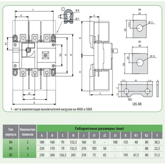 Вимикач навантаження ETI 004661854 LBS 160 2P DC1000 («1-0» 160A 1000V DC)