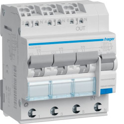 Диференціальний автомат Hager ADZ363D 3x1P+N 6кА C-13A 30мА тип А QuickConnect