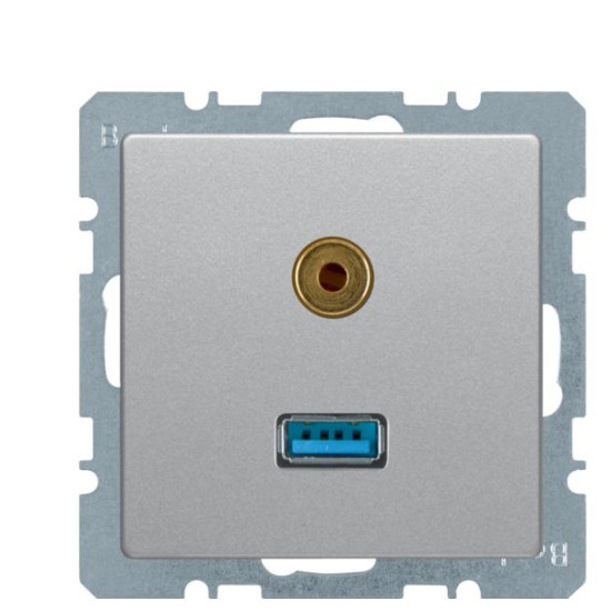 Мультимедійна USB/3.5мм розетка Berker Qx 3315396084 (алюміній)