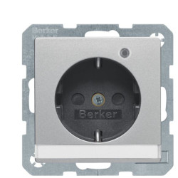 Розетка Berker Qx 41106084 із заземленням з полем для напису та з контрольною лампою (алюміній)