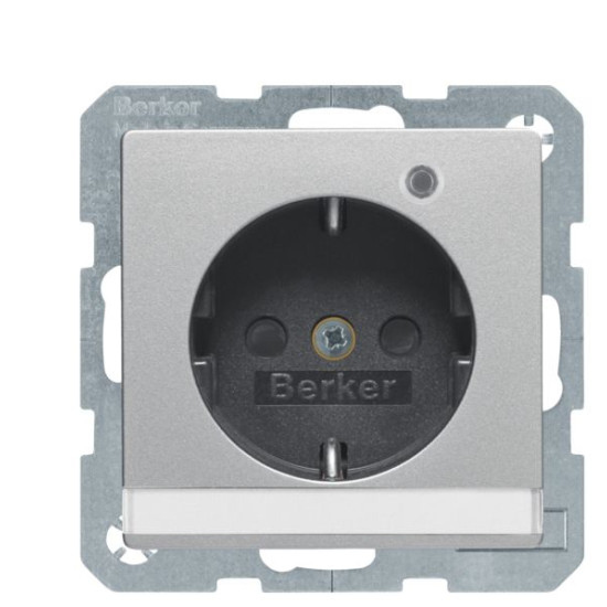 Розетка Berker Qx 41106084 із заземленням з полем для напису та з контрольною лампою (алюміній)