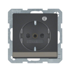 Розетка Berker Qx 41106086 із заземленням із полем для напису та з контрольною лампою (антрацит)
