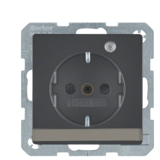 Розетка Berker Qx 41106086 із заземленням із полем для напису та з контрольною лампою (антрацит)