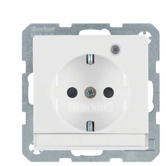 Розетка Berker Qx 41106089 із заземленням із полем для напису та з контрольною лампою (полярна білизна)