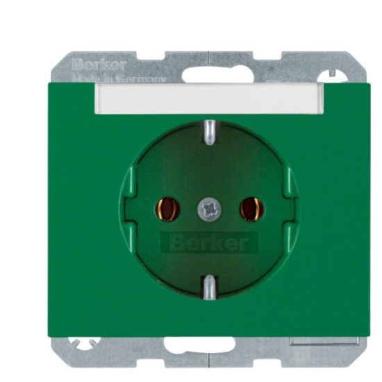 Розетка Berker Kx 47397013 з полем для напису із заземленням (зелена)