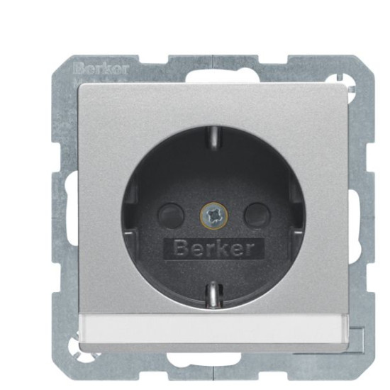 Розетка Berker Qx 47496084 з полем для напису із захистом контактів із заземленням (алюміній)