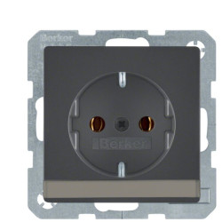 Розетка Berker Qx 47506086 з полем для напису із заземленням (антрацит)