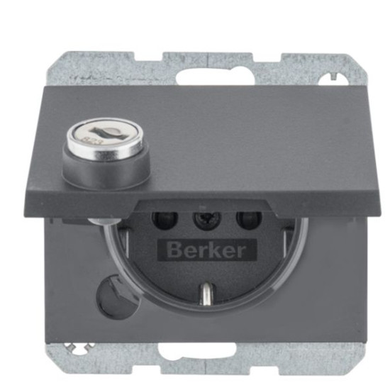 Розетка Berker K.1 47637006 із замком із заземленням та з кришкою (антрацит)