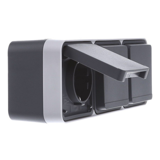 Потрійна горизонтальна розетка із з/к IP55, сіра, 16А/250В W.1