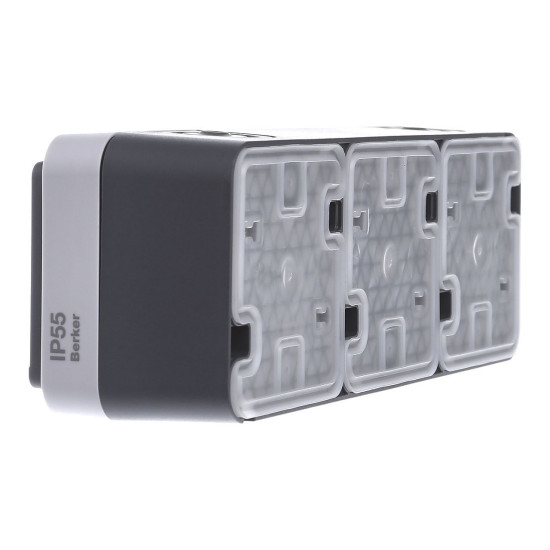 Потрійна горизонтальна розетка із з/к IP55, сіра, 16А/250В W.1