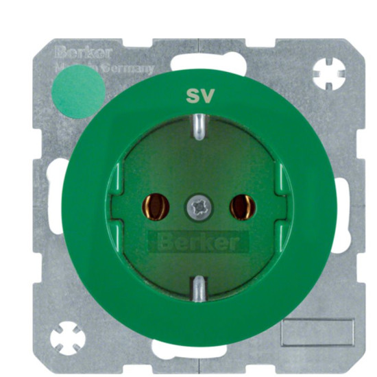 Розетка Berker Rx 47432003 із підписом «SV» із заземленням (зелена)
