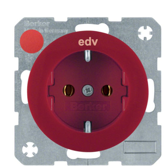 Розетка Berker Rx 47432022 з підписом «EDV» із заземленням (червона)