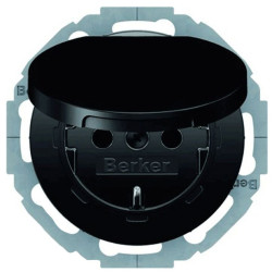 Розетка Berker 47442045 R.х із заземленням та з кришкою (чорна)