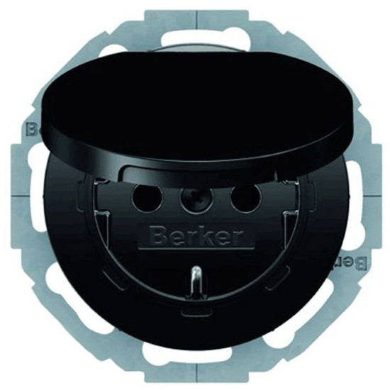 Розетка Berker 47442045 R.х із заземленням та з кришкою (чорна)