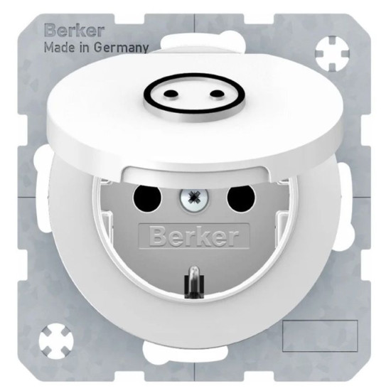 Розетка Berker Rx 47442079 із символом «Розетка» із заземленням та кришкою (полярна білизна)