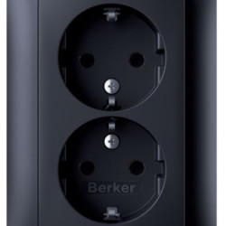 Подвійна розетка Berker S.1 47591606 із захистом контактів із заземленням (антрацит)