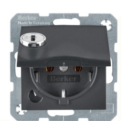 Розетка Berker S.1 47631606 із замком із заземленням та з кришкою (антрацит)