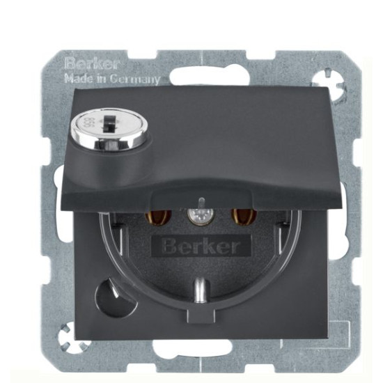 Розетка Berker S.1 47631606 із замком із заземленням та з кришкою (антрацит)