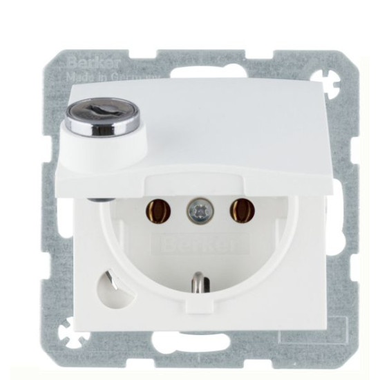 Розетка Berker S.1 47631909 із замком із заземленням та з кришкою (матова полярна білизна)