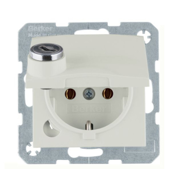 Розетка Berker S.1 47638982 із замком із заземленням та з кришкою (біла)