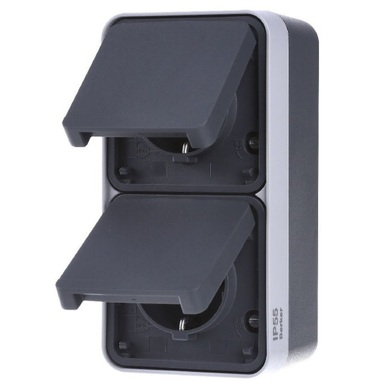 Подвійна вертикальна розетка із з/к IP55, сіра, 16А/250В W.1