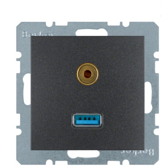 Розетка USB/3.5мм аудіо, антрацит Berker B.3/B.7