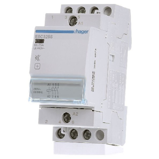 Модульний контактор ESC325S (25A, 3НО, 230В) Hager