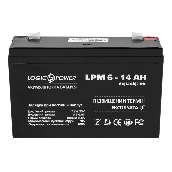 Акумулятор LogicPower AGM LPM 6-14 AH 6В