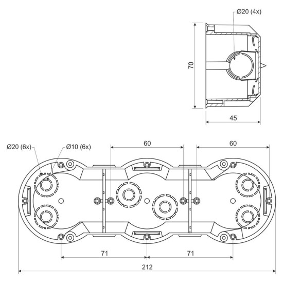 Коробка установочна Kopos 213х70х45мм