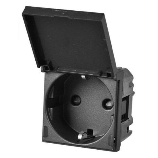 Механізм розетки ABB Zenit N2288.1 AN 2М із заземленням та кришкою (антрацит)