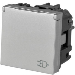 Механізм розетки ABB Zenit N2288.1 PL 2М із заземленням та кришкою (срібло)