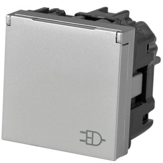 Механізм розетки ABB Zenit N2288.1 PL 2М із заземленням та кришкою (срібло)