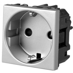 Механізм розетки ABB Zenit N2288 PL 2М із заземленням та захисними шторками (срібло)