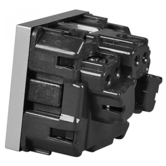 Механізм розетки ABB Zenit N2288 PL 2М із заземленням та захисними шторками (срібло)