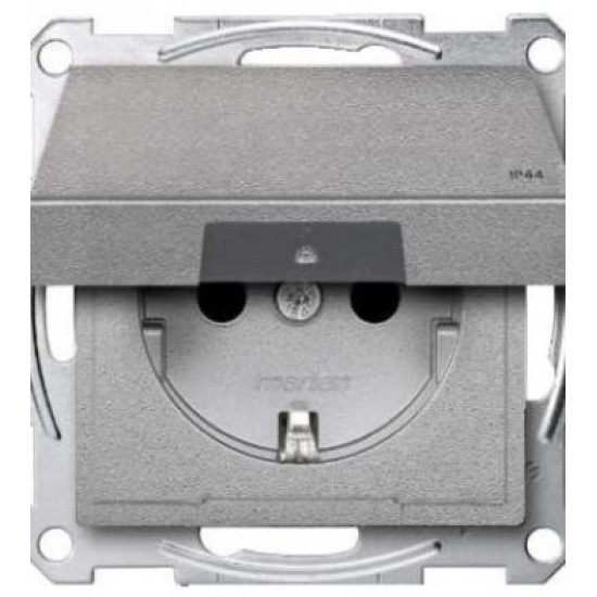 Механізм розетки SCHUKO з кришкою алюмінію IP44 Merten, MTN2314-0460