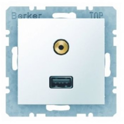 Розетка USB/3.5мм аудіо, біла Berker S.1