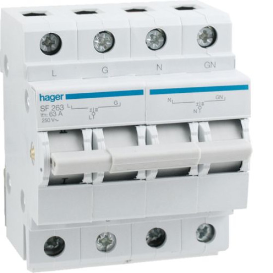 Перемикач Hager SF263 I-0-II 1+N 63А/230В 4м
