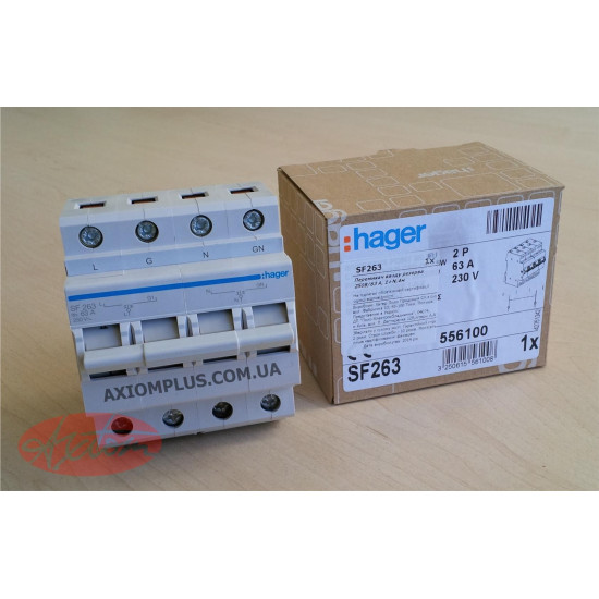 Перемикач Hager SF263 I-0-II 1+N 63А/230В 4м