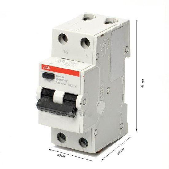 Диференціальний автоматичний вимикач ABB BASIC M 1Р+N 25А 4.5кА